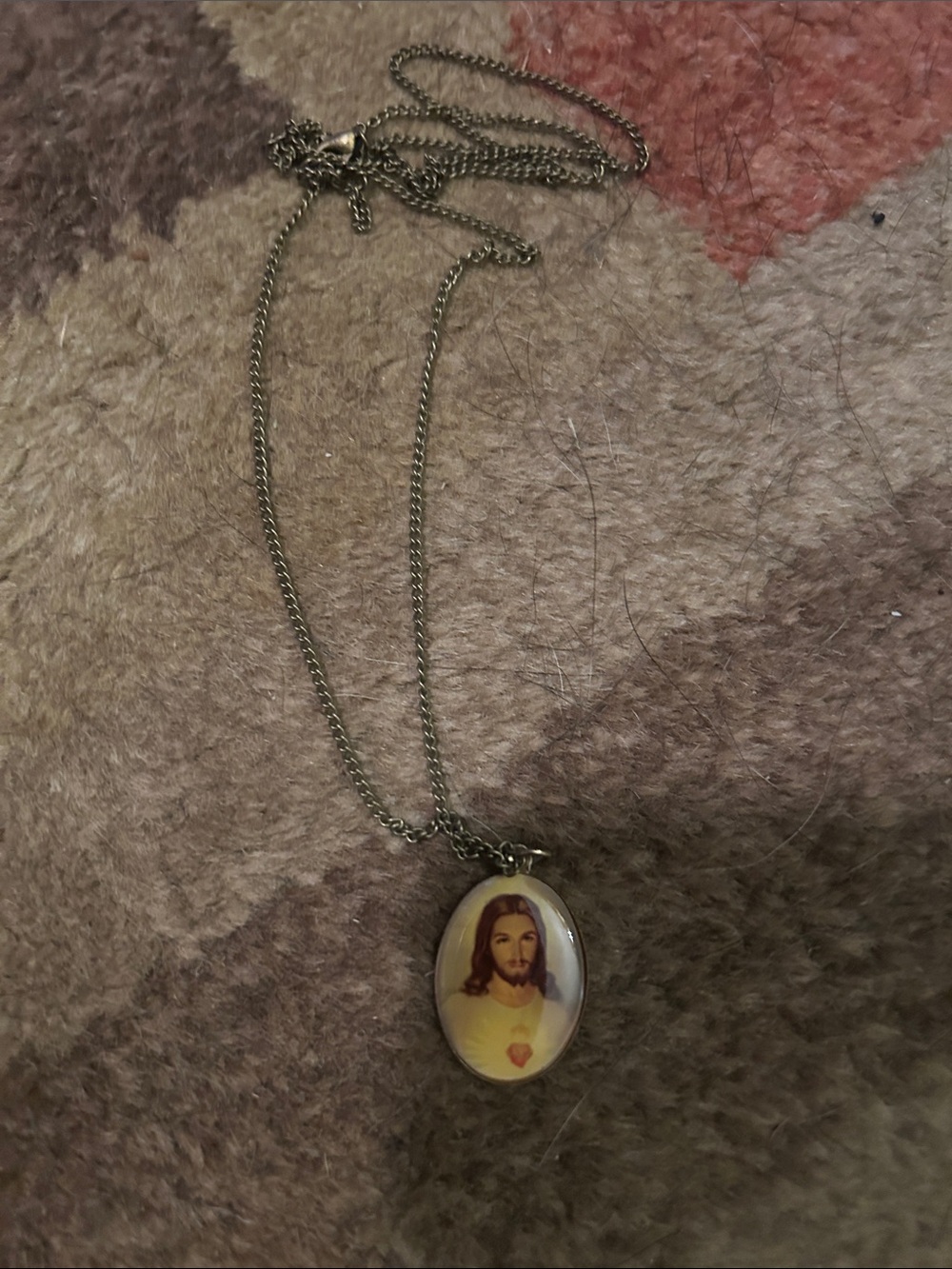 vintage Religious Pendant Necklace with Cream Image Accent